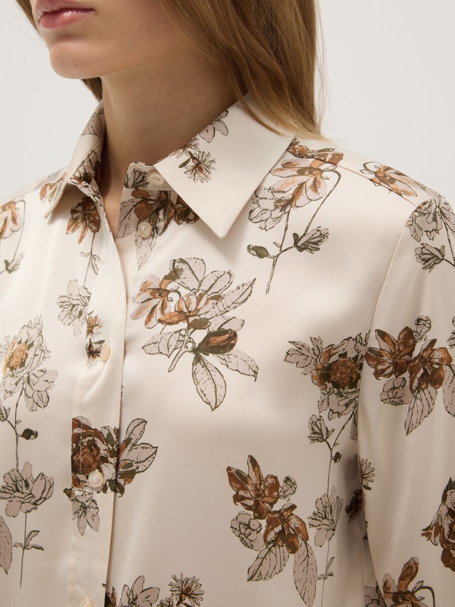 Multicolour Long Sleeve Satin Shirt with Floral Pattern, Regular Fit_3