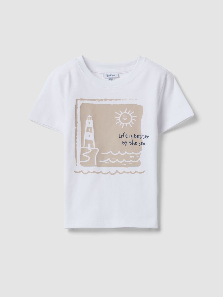 T-shirt bianca a maniche corte in cotone organico con stampa_0