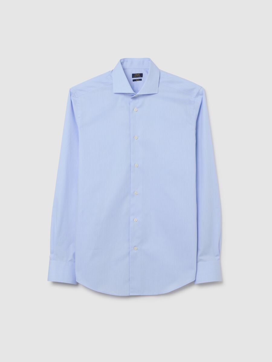 Camicia azzurra in puro cotone slim fit collo alla francese_0