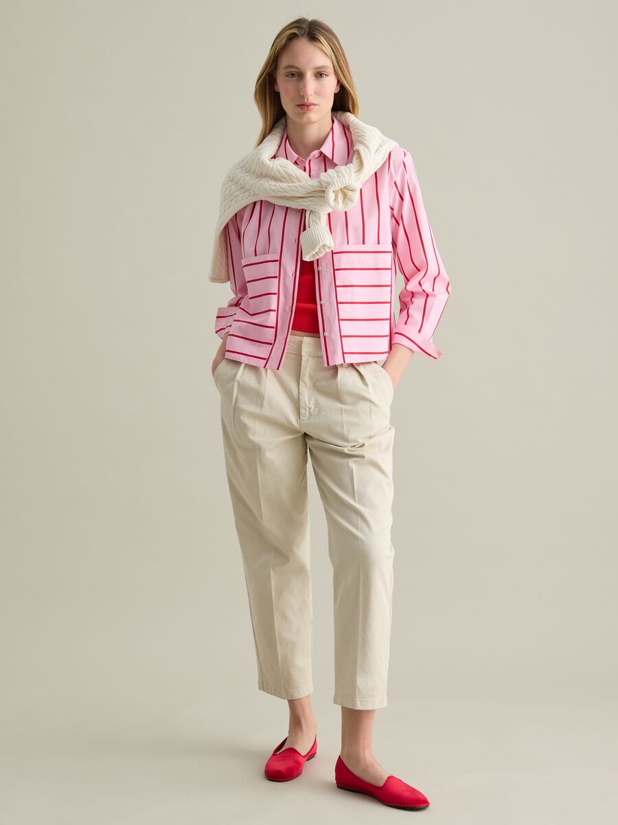Pink boxy-fit shirt in poplin with striped pattern_1