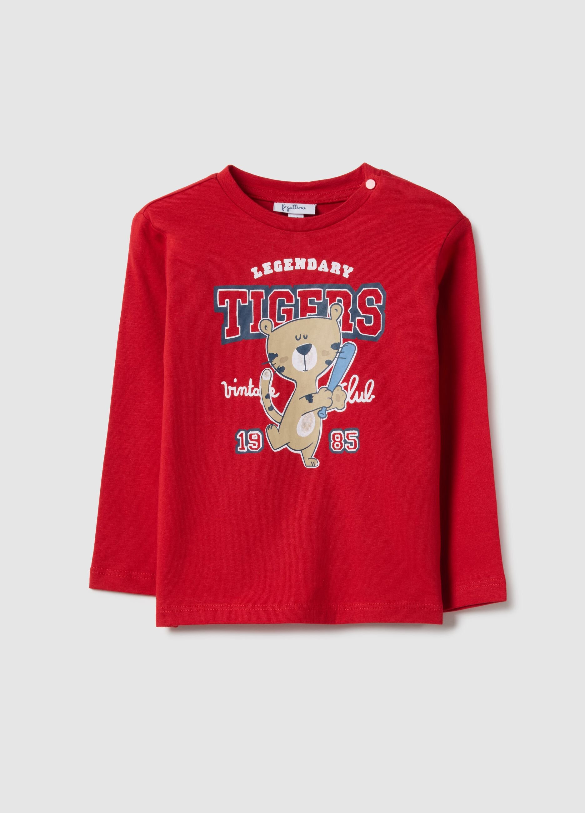 Red pure cotton regular fit toddler T-shirt with tiger