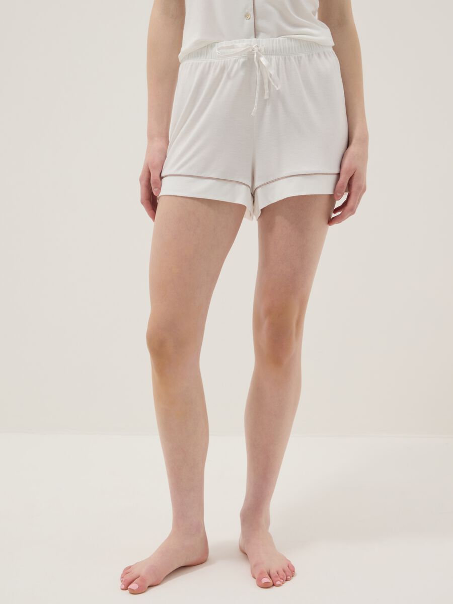 White stretchy viscose blend pyjama shorts regular fit_1