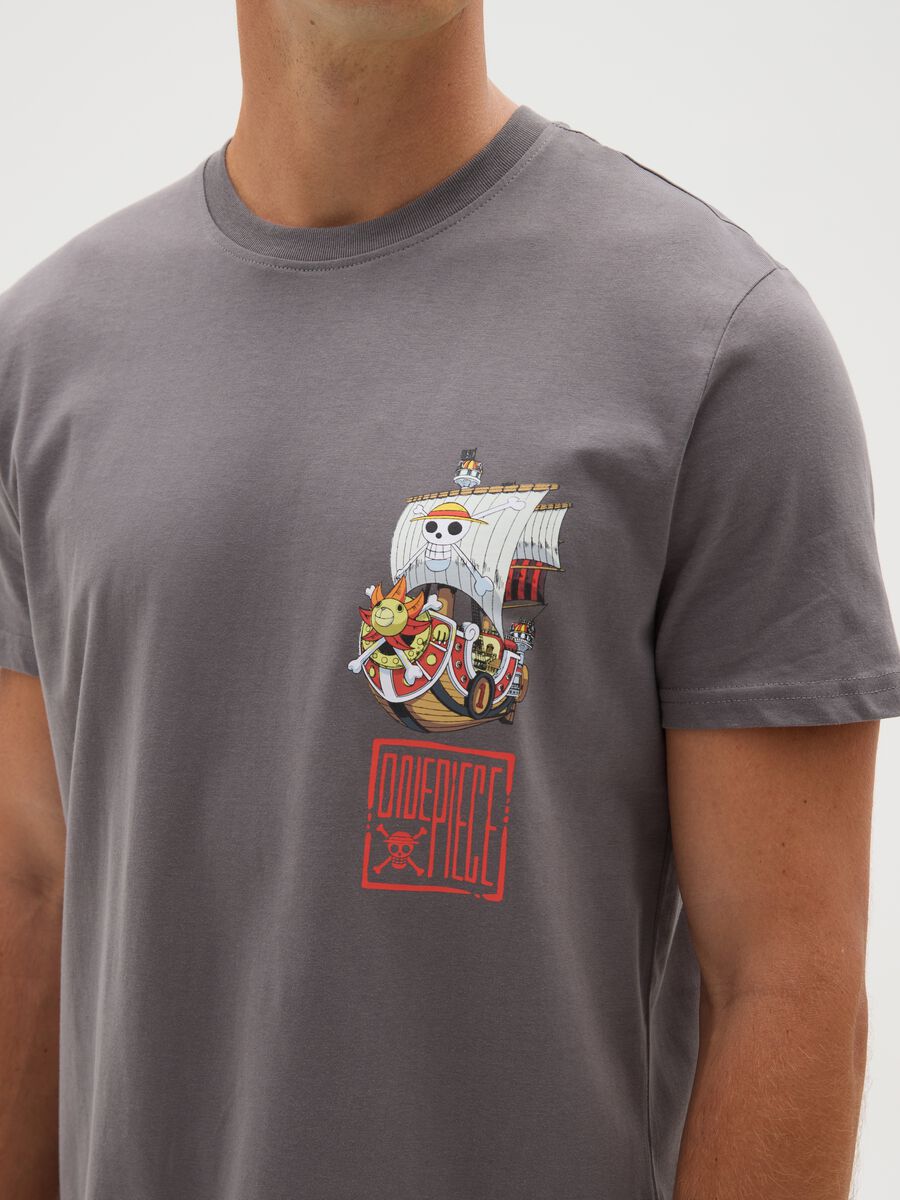 Men's grey pure cotton t-shirt regular fit with One Piece print_2
