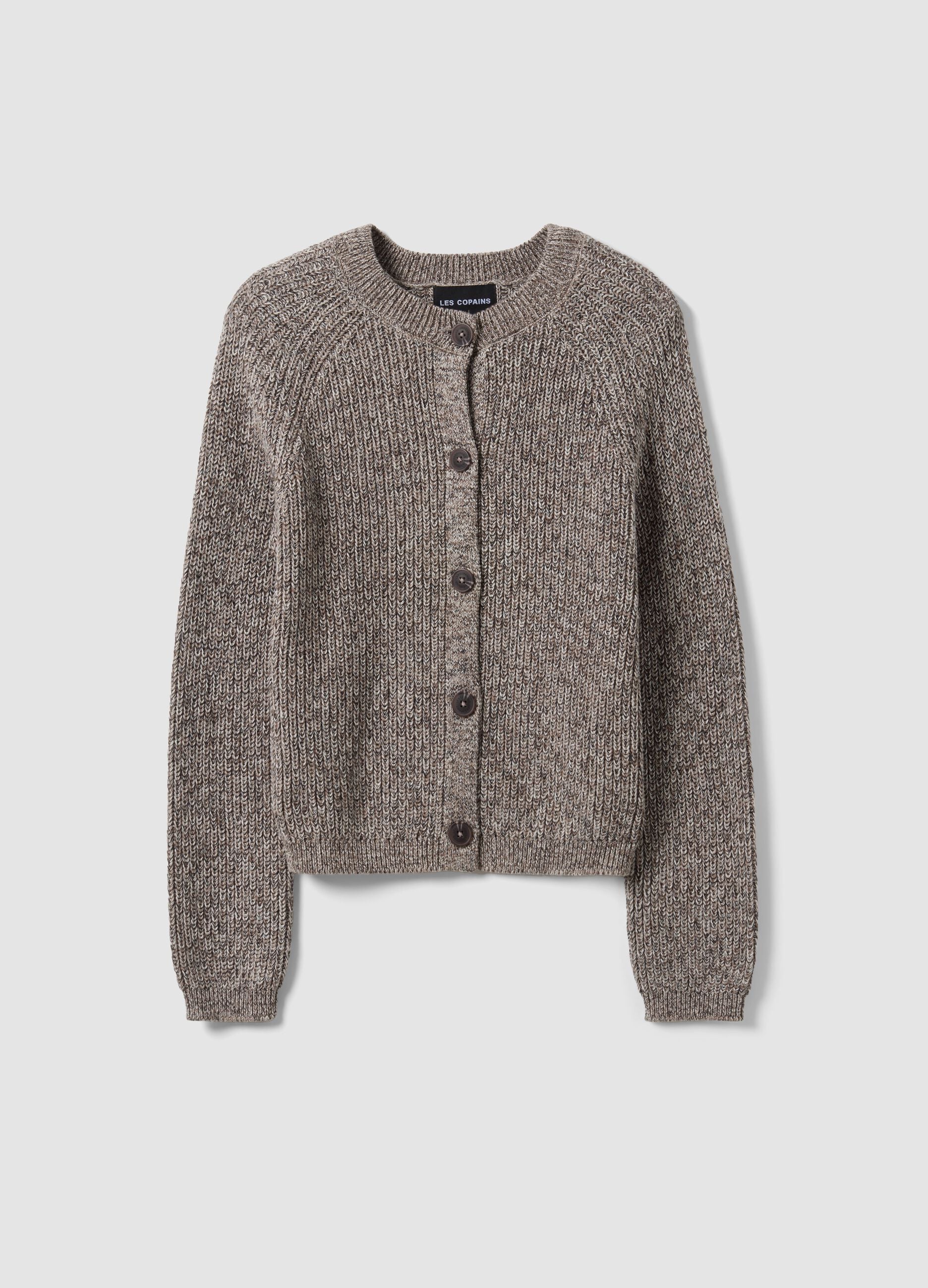 Grey pure cotton knit cardigan in regular fit