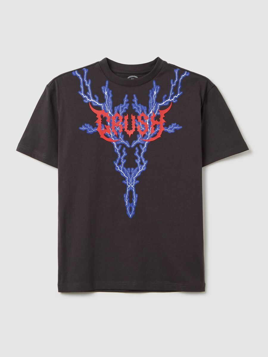 Cotton T-shirt with "Crush" lightning print_3
