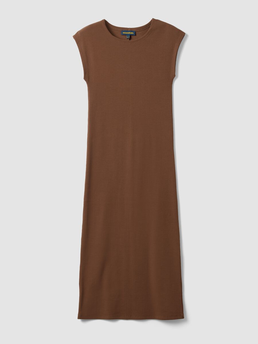 Brown sleeveless fitted dress in stretch cotton_4