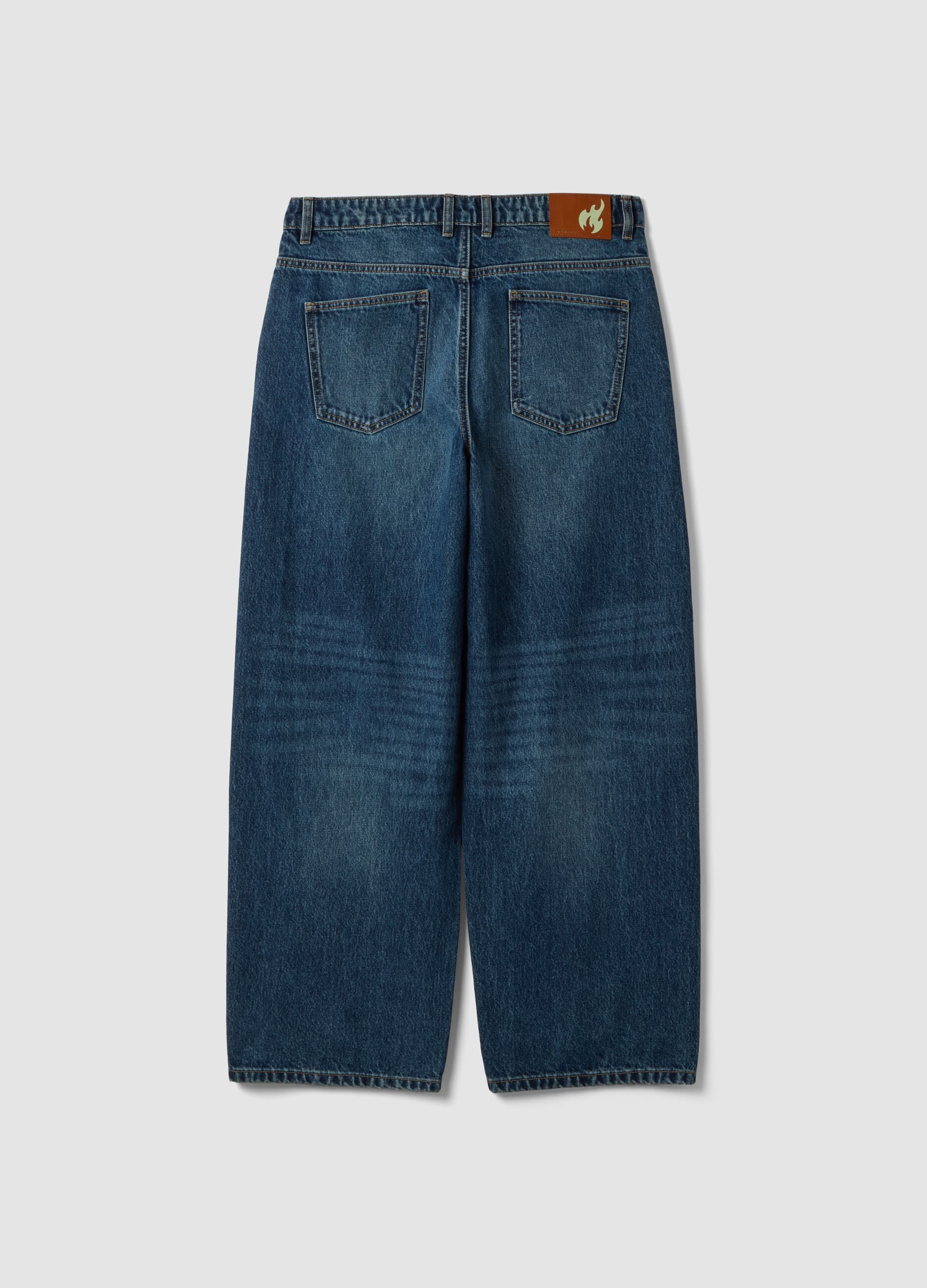 Blue denim barrel jeans in pure cotton
