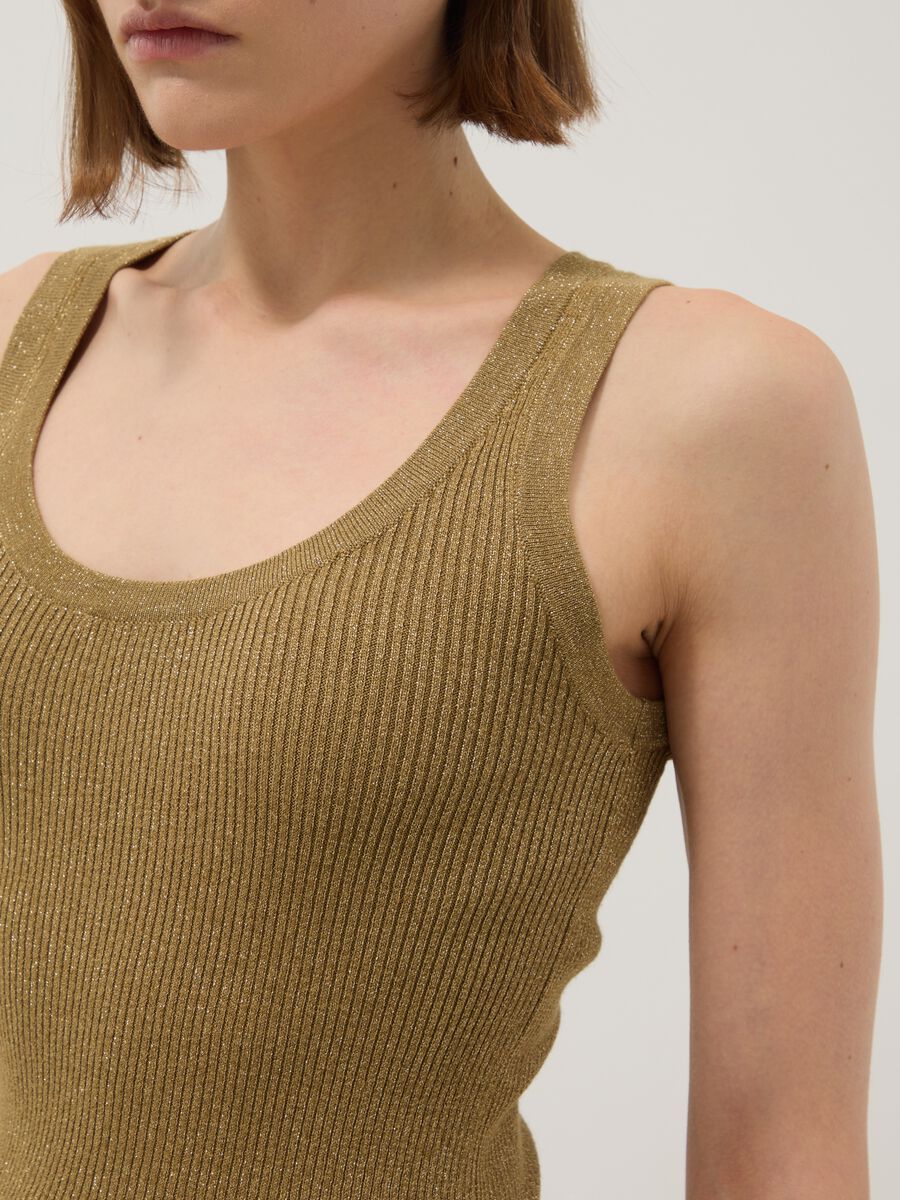 Brown viscose blend fitted tank top_3