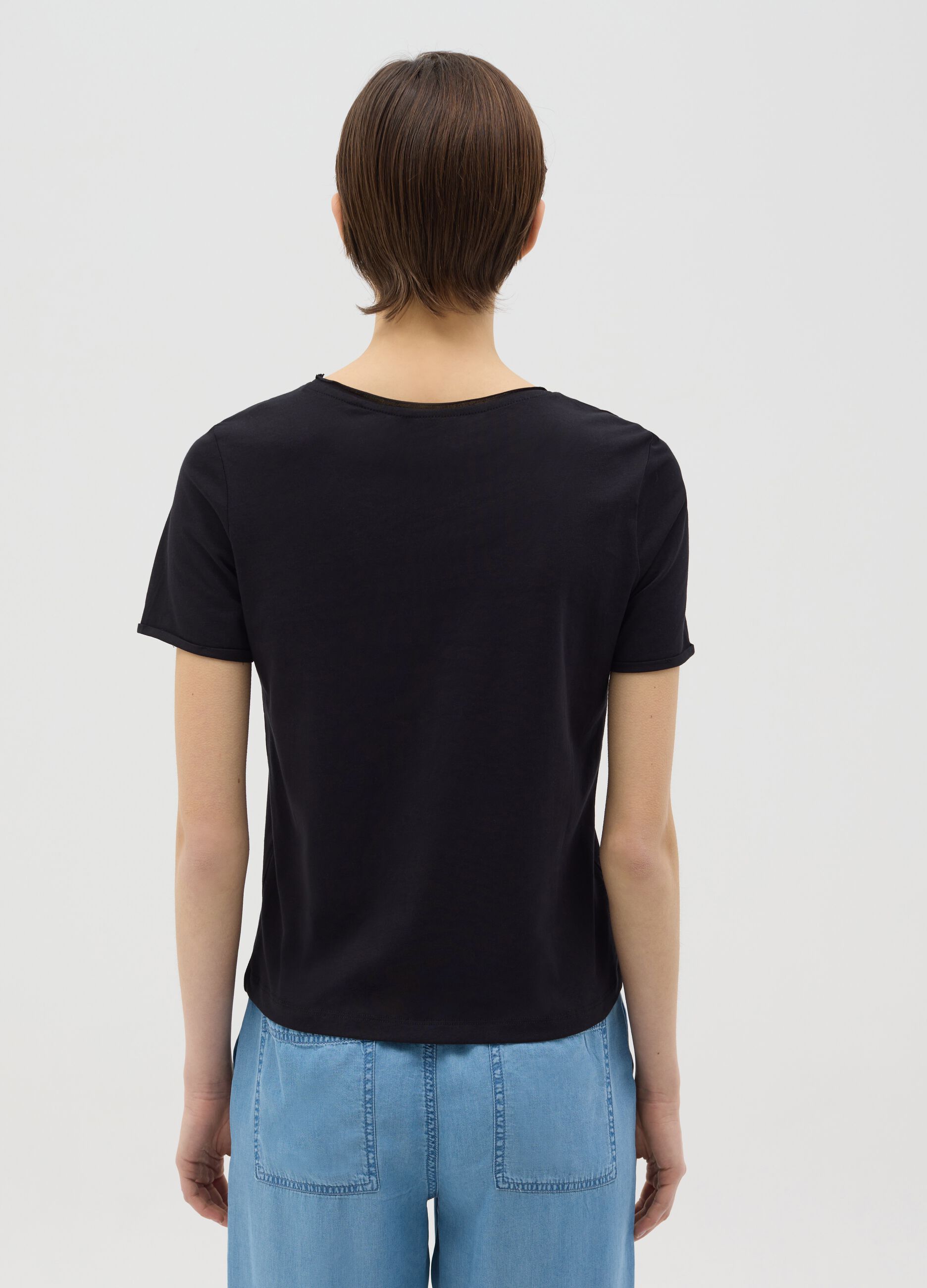 Black relaxed-fit T-shirt in cotton