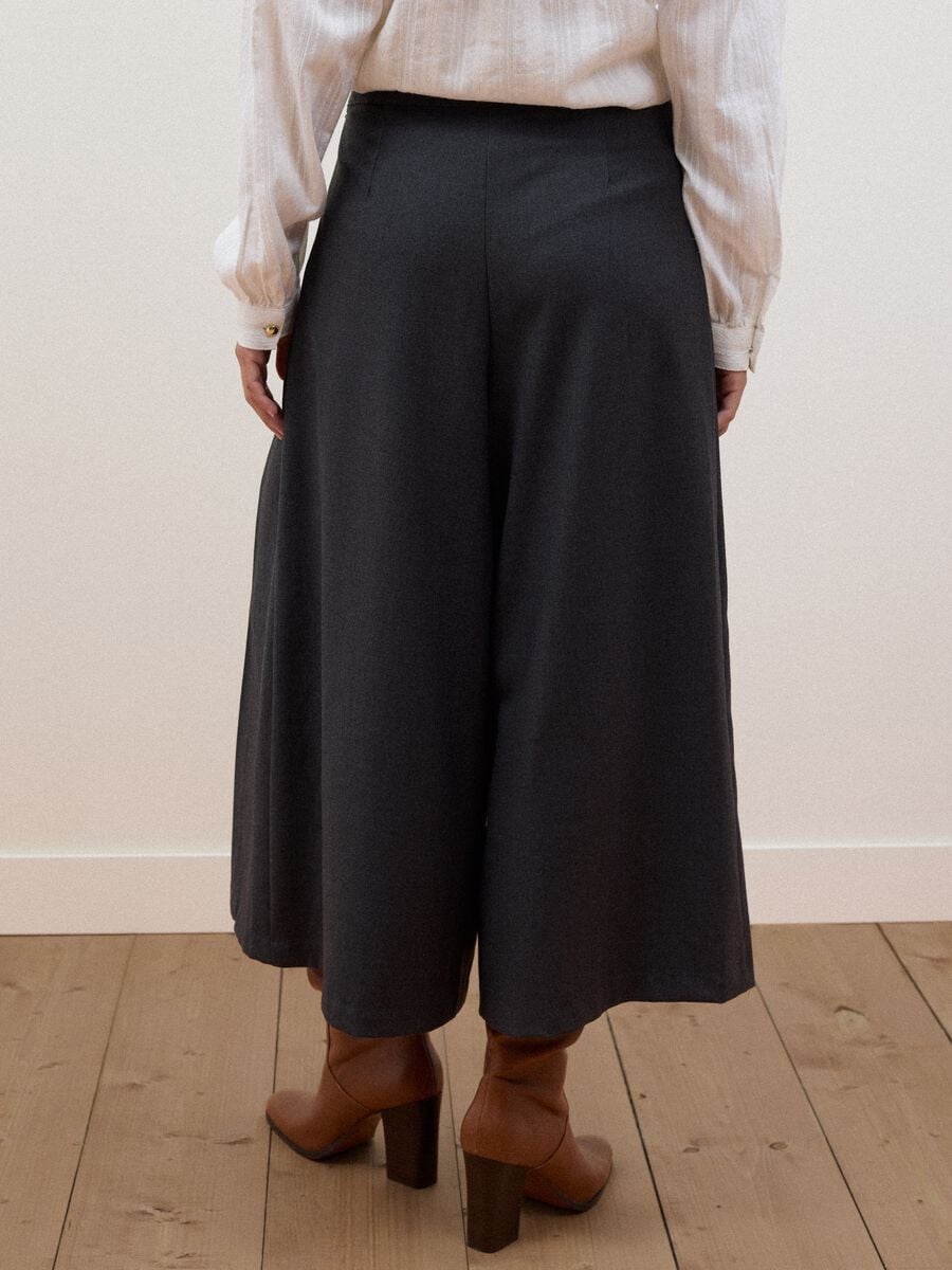 Grey pleated stretch viscose culotte skirt_2