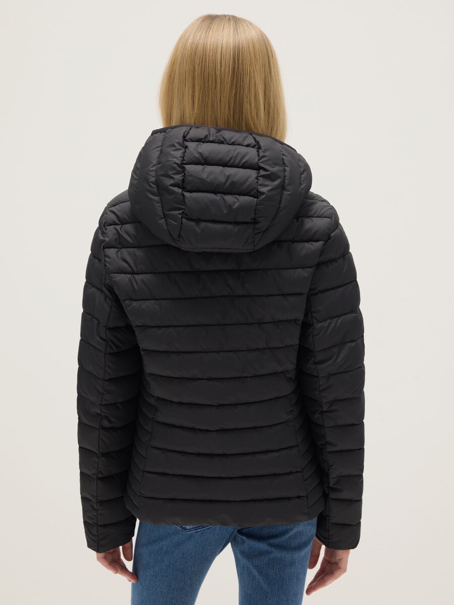Girl's black padded regular fit jacket with hood_1