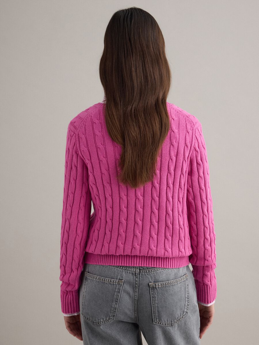 Pink pure cotton regular fit pullover with cable knit design_3