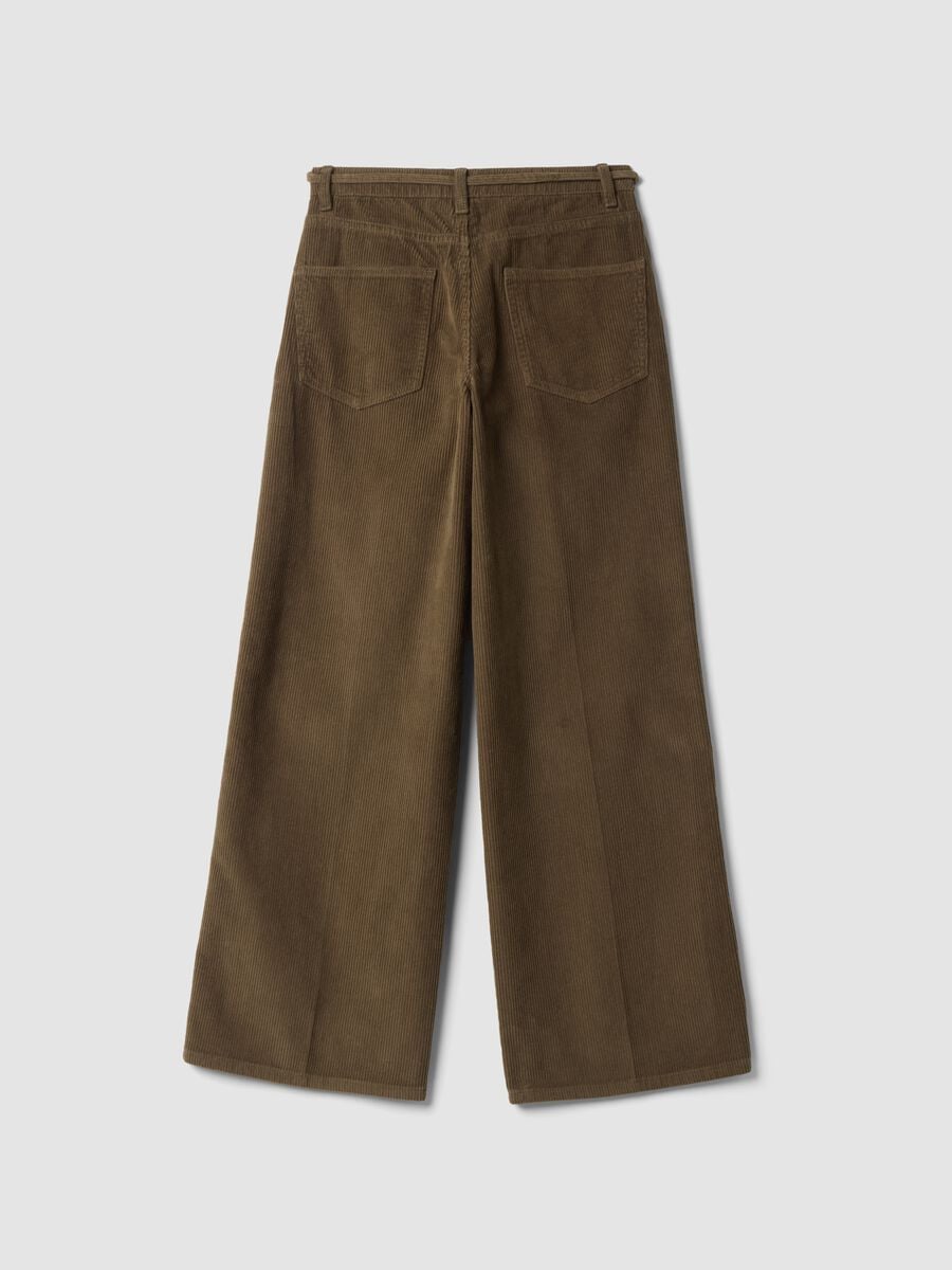 Brown pure cotton corduroy wide-leg trousers_2