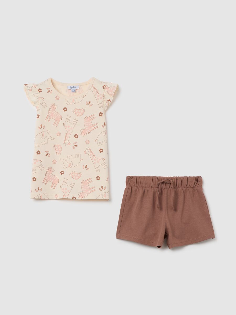 Girls' summer set in pure beige cotton regular fit with print_0