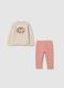 Beige and pink stretchy cotton jogging set for girls_0