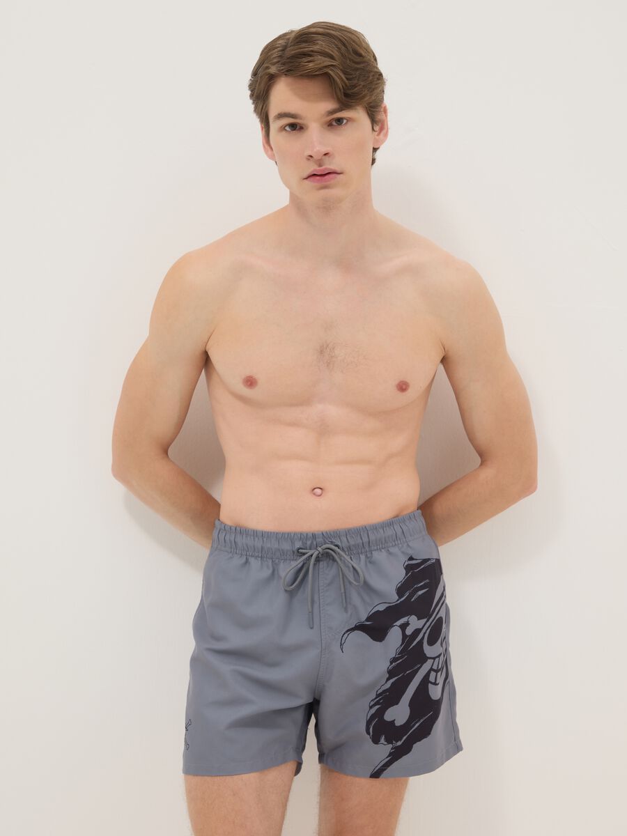 Grey Swim Boxer Shorts with One Piece Print_0