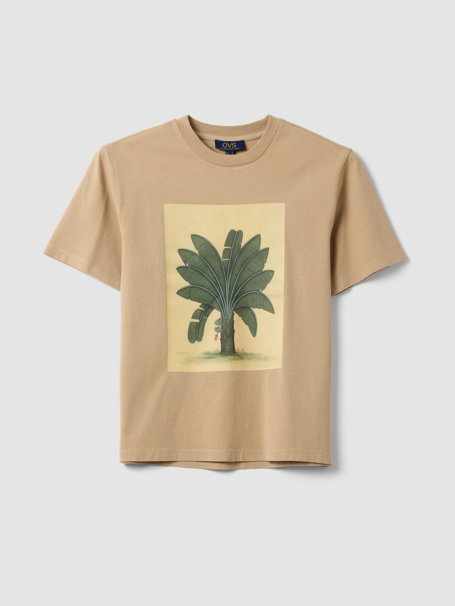 T-shirt beige in puro cotone con stampa frontale_4