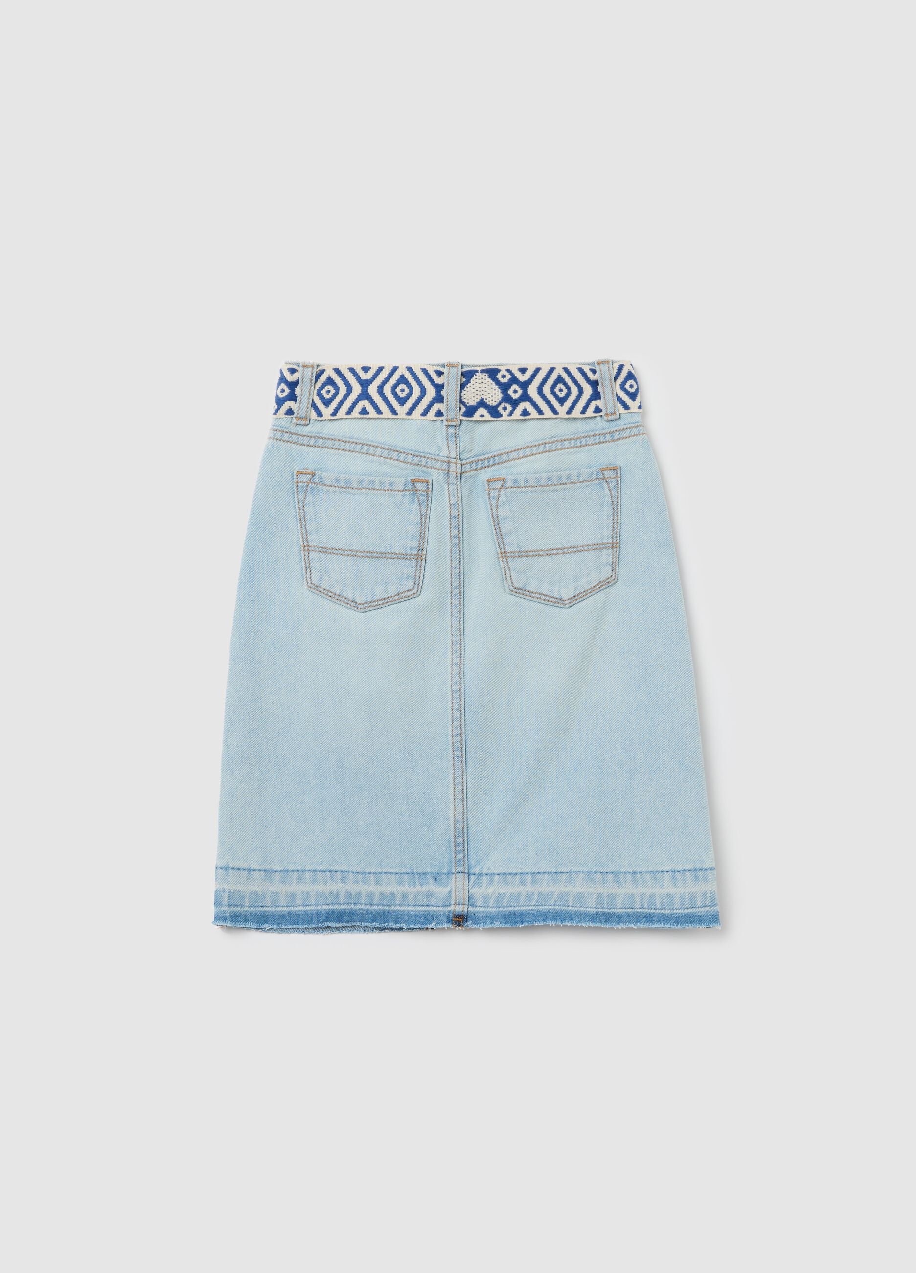 Gonna in denim con cintura etnica in corda
