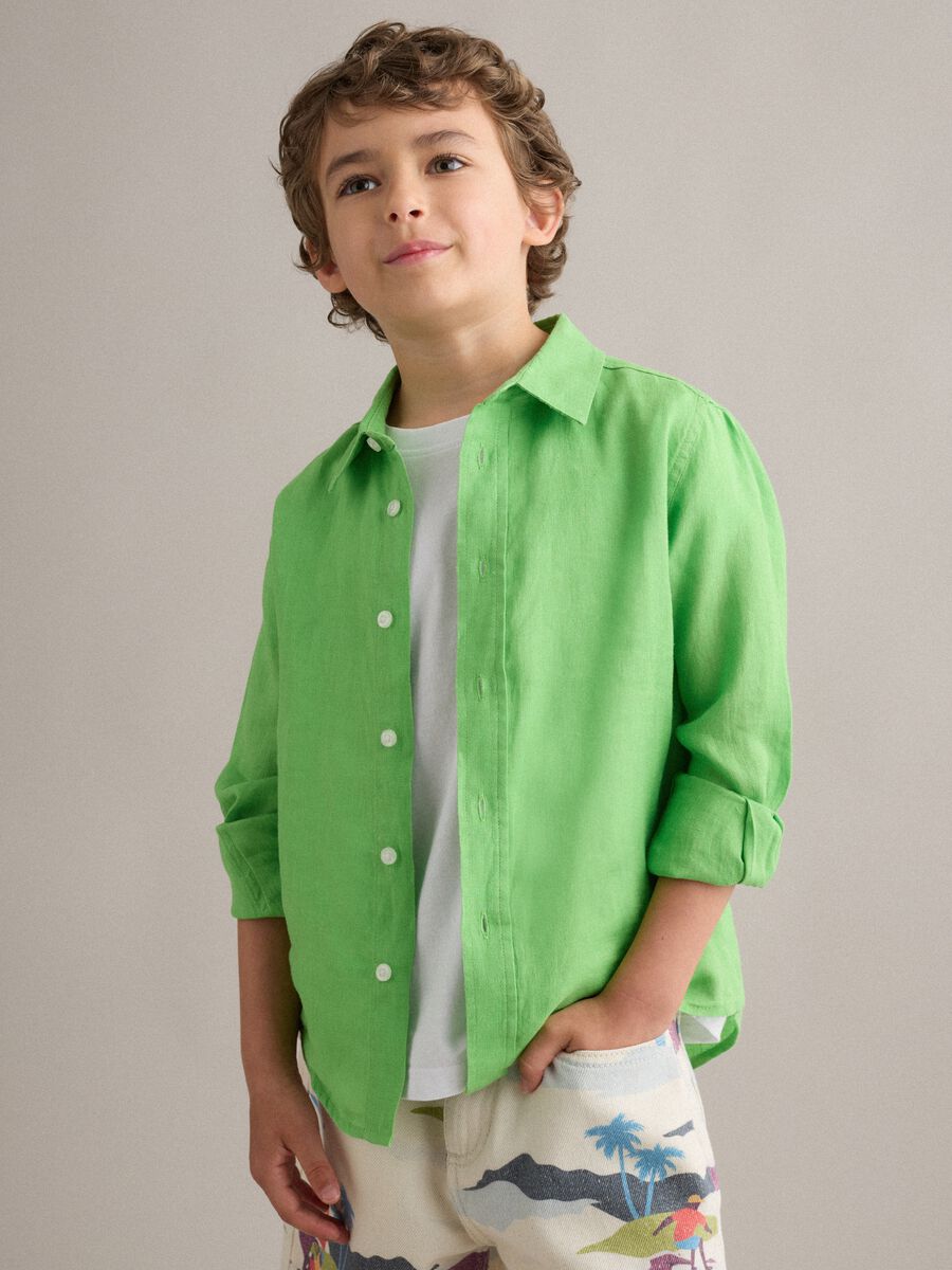Green pure linen oversized kids&rsquo; shirt_0