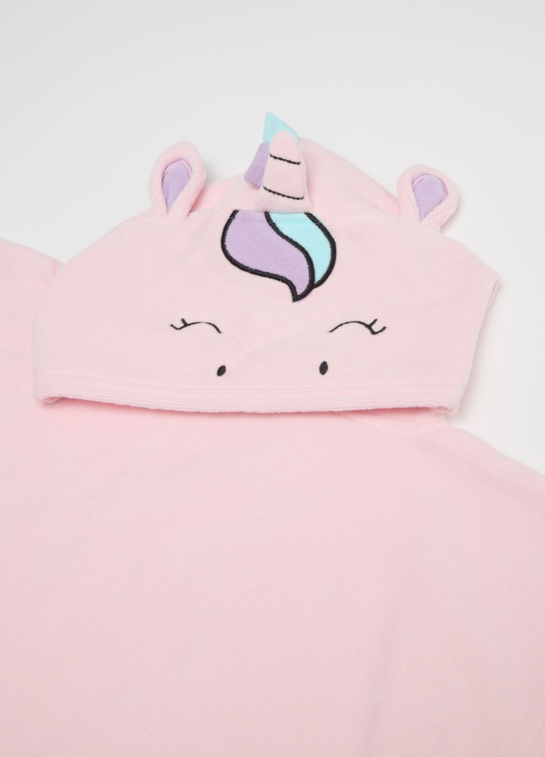 Baby girl's pink pure cotton poncho with unicorn-shaped hood