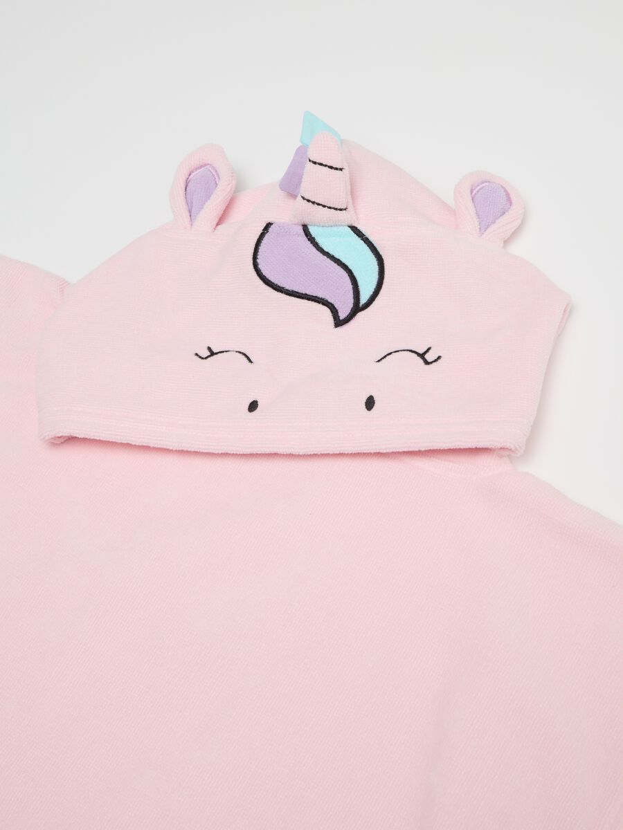 Baby girl's pink pure cotton poncho with unicorn-shaped hood_2