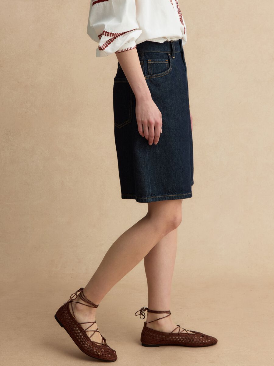 Shorts in puro cotone denim blu wide leg_3