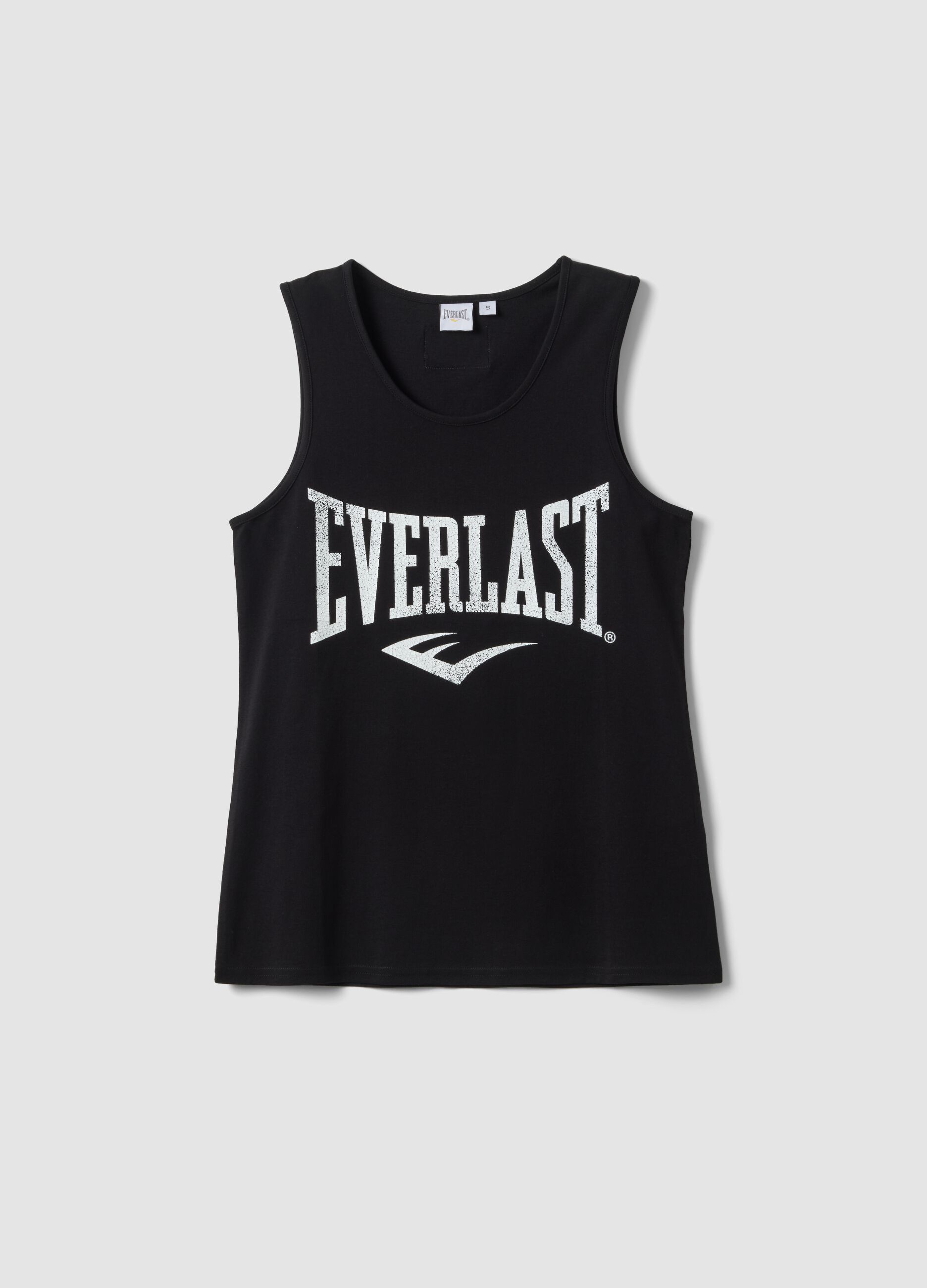 Black pure cotton tank top regular fit with Everlast logo