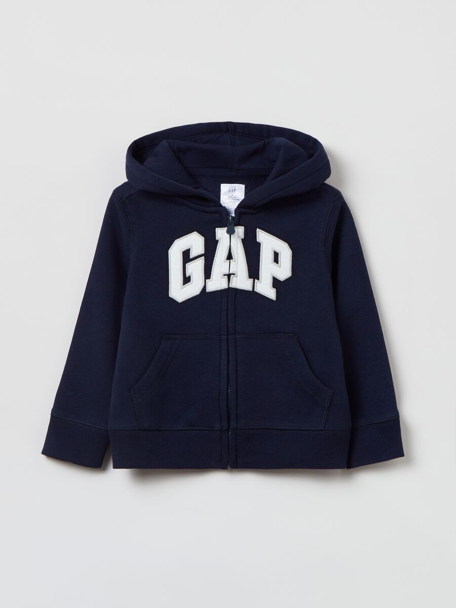 Full-zip sweatshirt with hood and logo patch_0