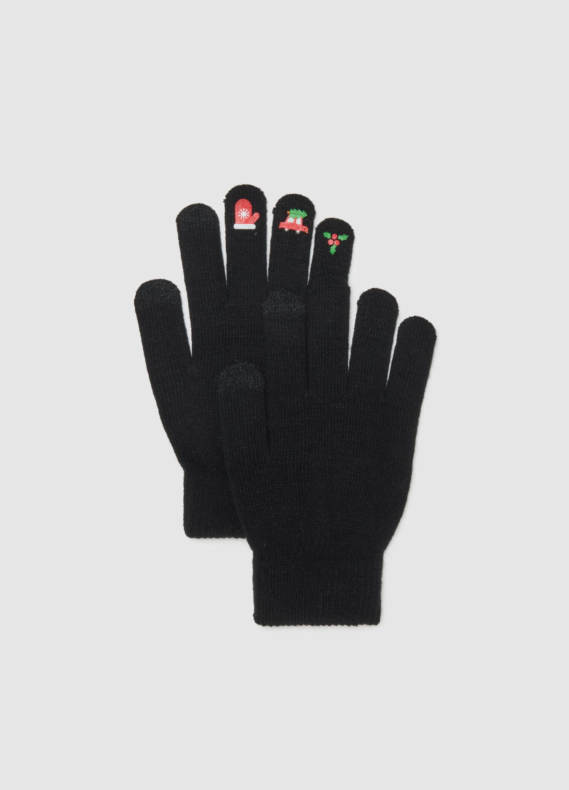 Black gloves with festive decorations