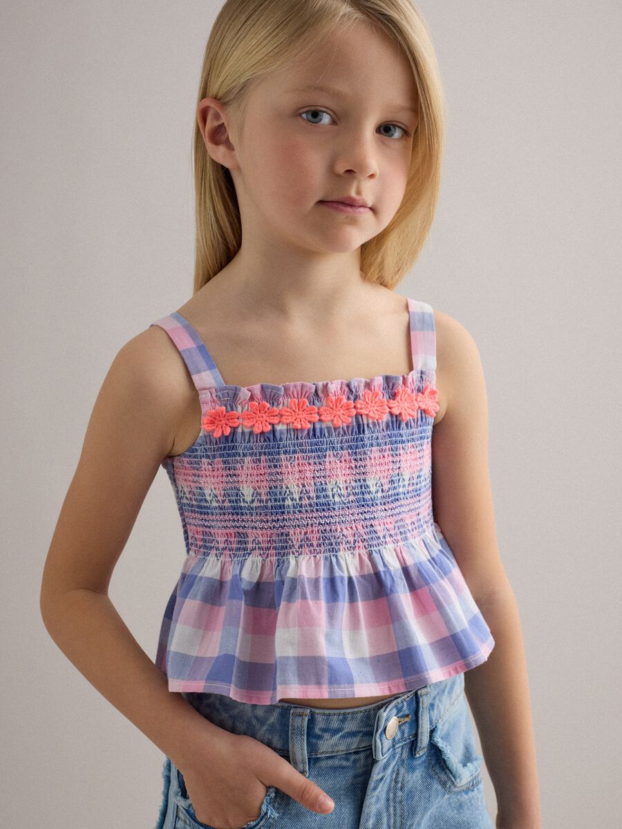 Tank top in puro cotone a quadri multicolor da bambina regular fit_0