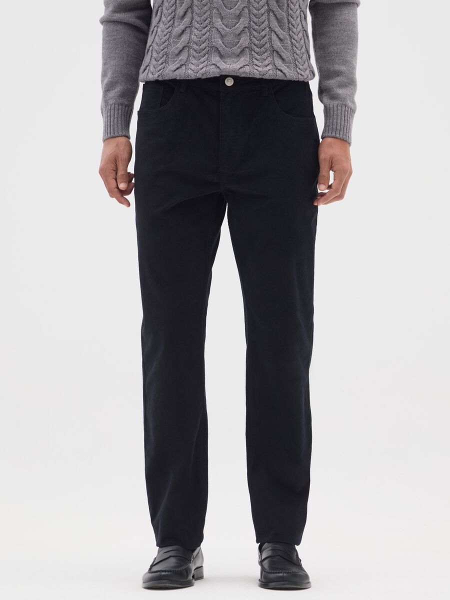 Black Slim Fit Stretch Cotton Trousers_1