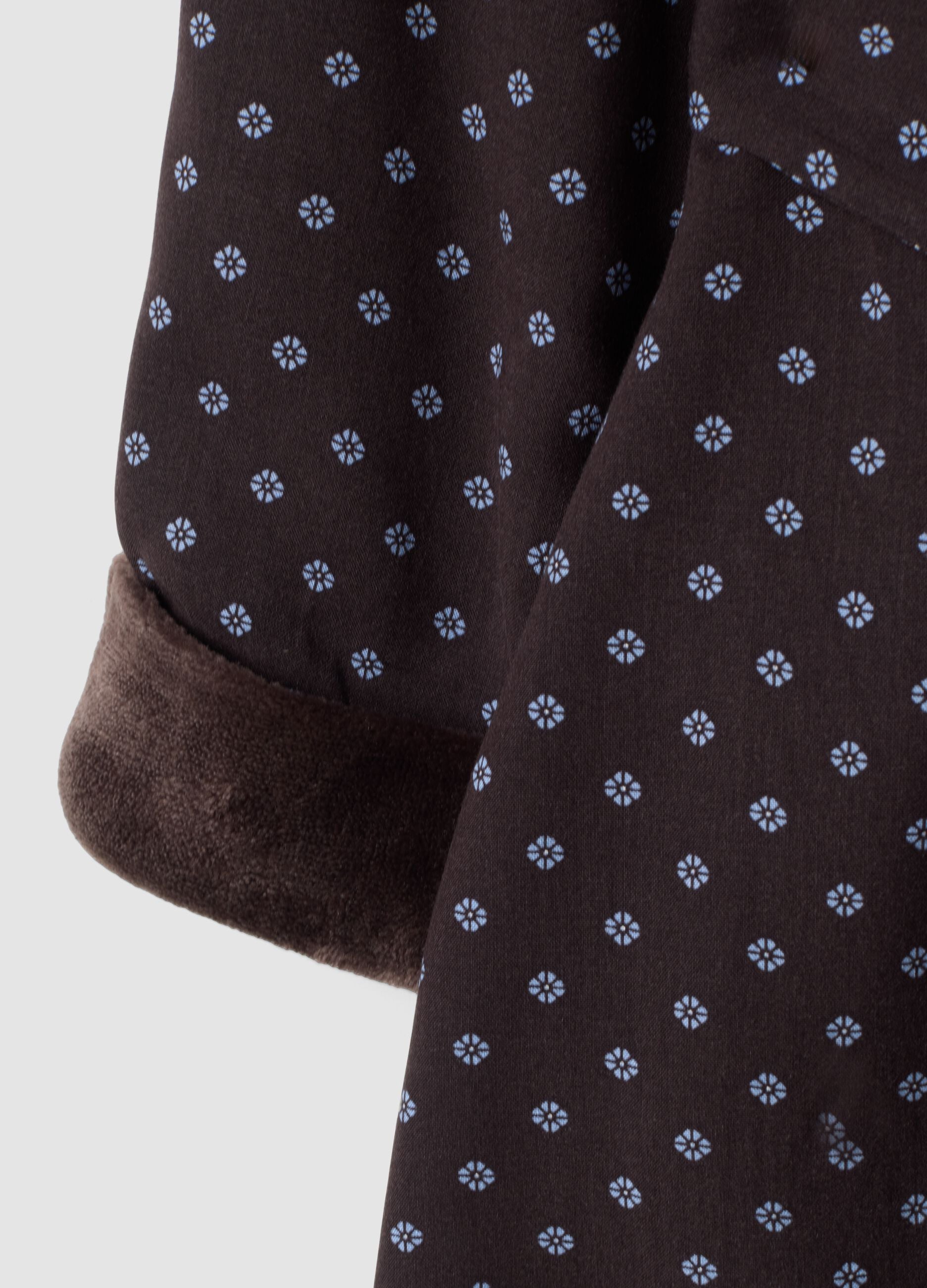 Brown pure viscose dressing gown with micro-floral print