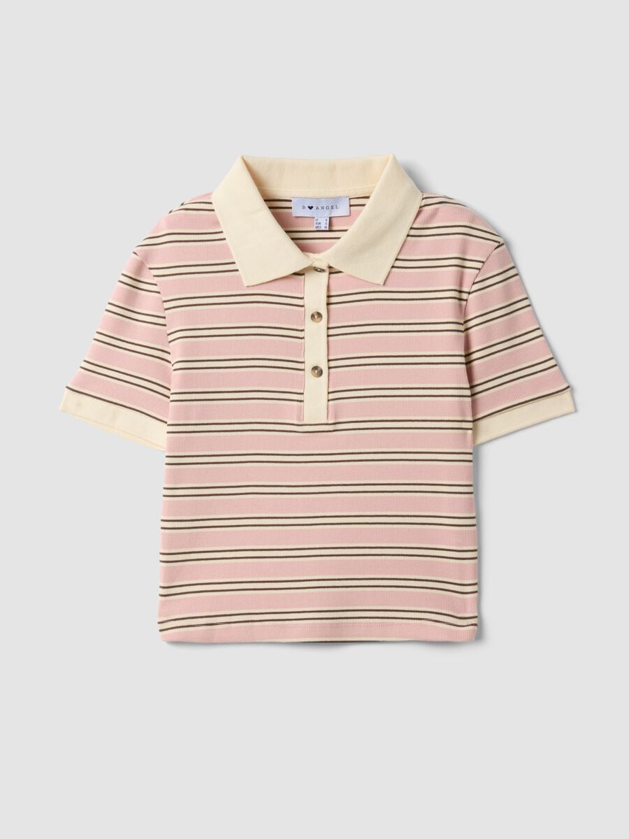 Polo crop rosa in cotone elasticizzato a righe regular fit_4