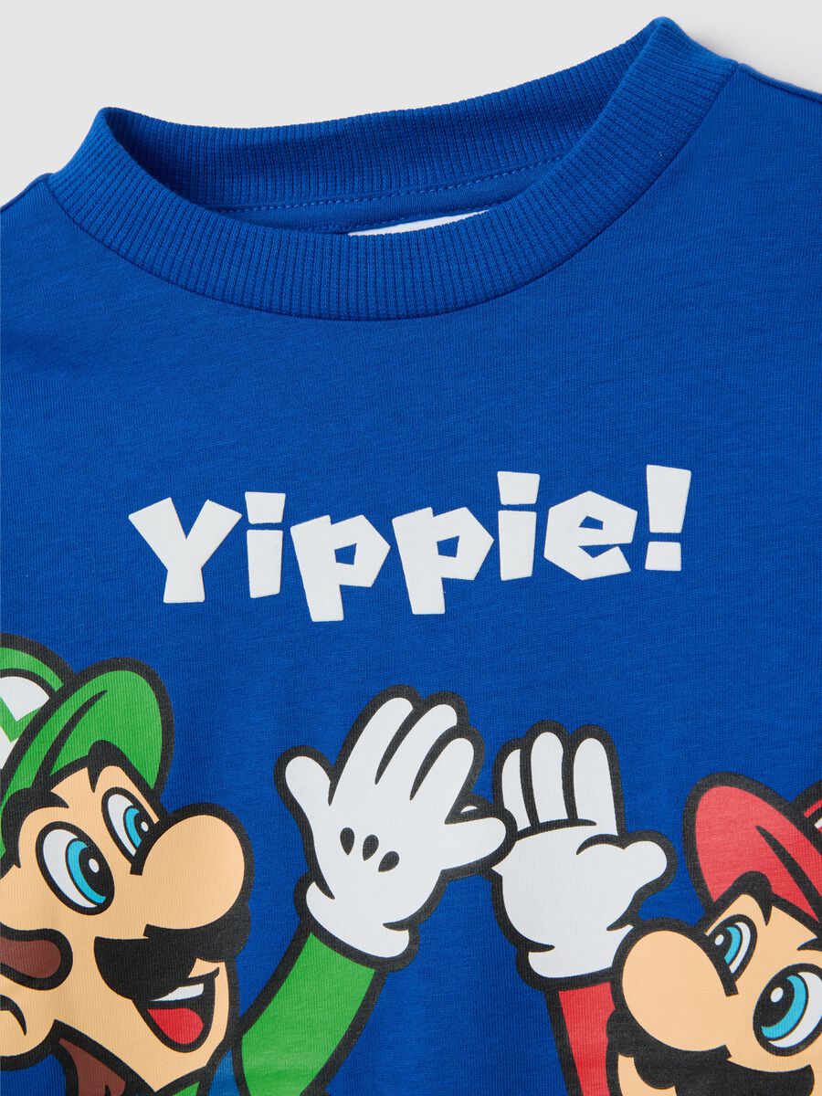 Children's blue pure cotton T-shirt with Super Mario print_2