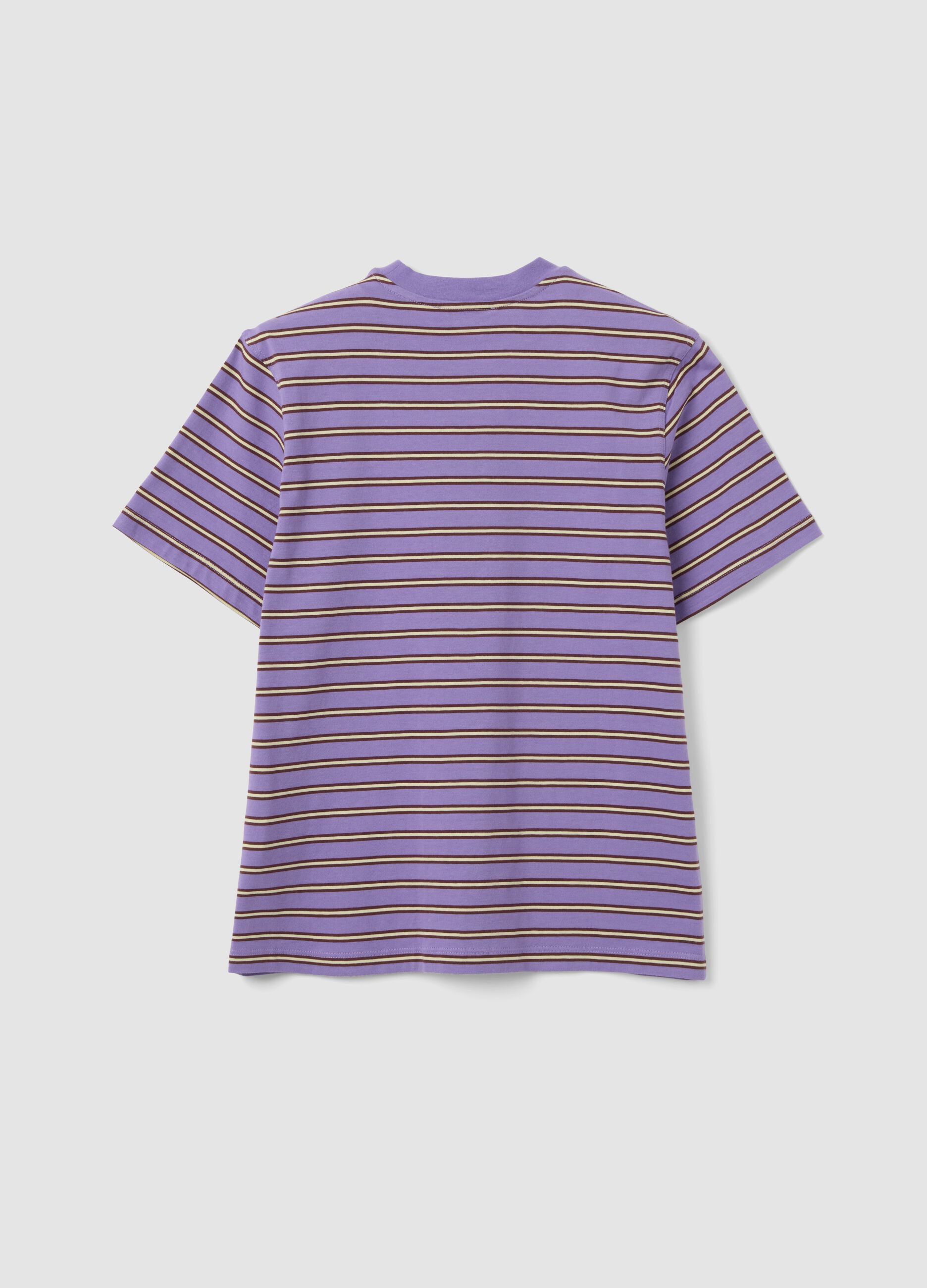 Purple relaxed-fit pure cotton striped T-shirt with embroidered heart