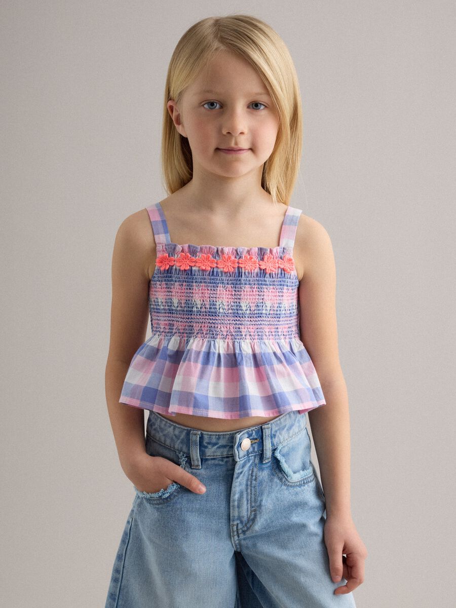 Tank top in puro cotone a quadri multicolor da bambina regular fit_1