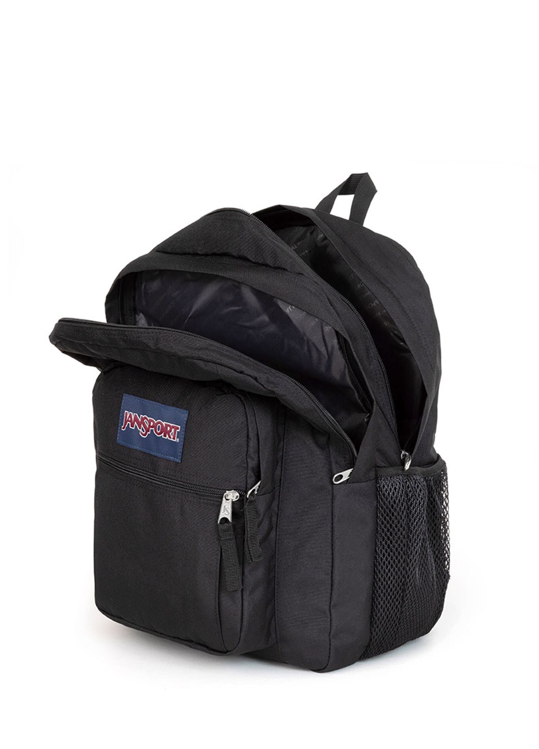 Zaino nero con tasca frontale e inserti in rete