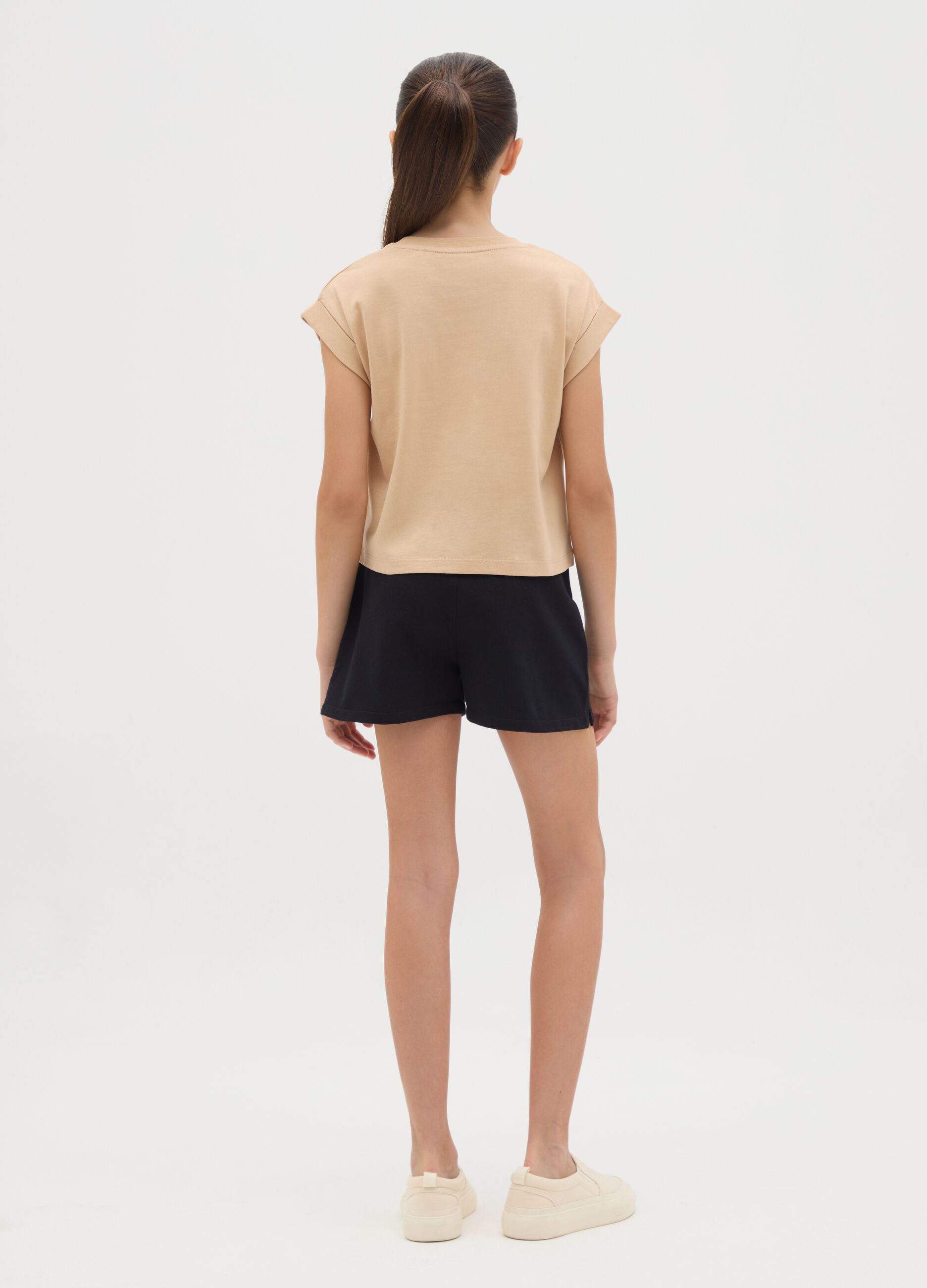 Girls' beige pure cotton set with regular fit