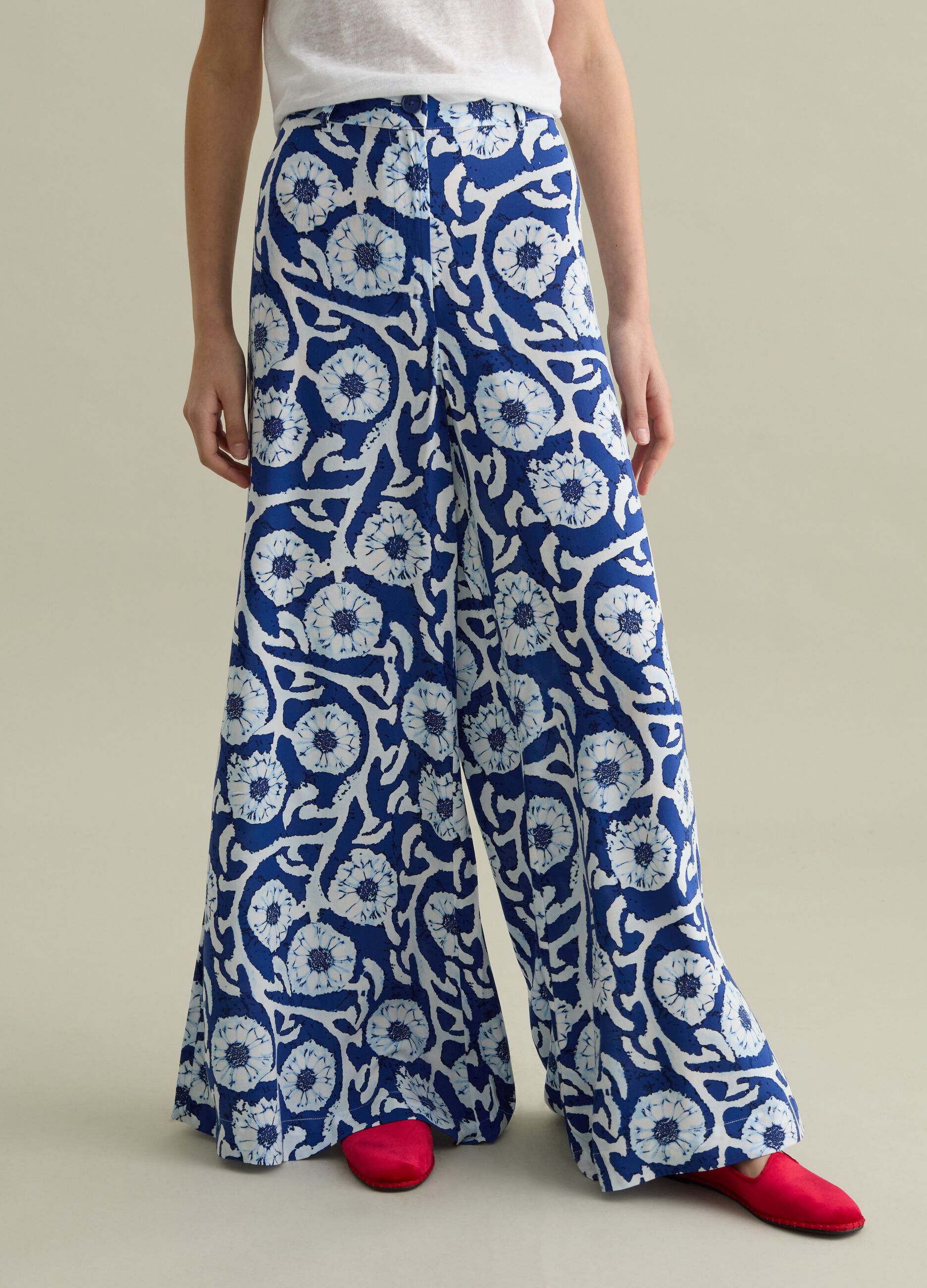 Pantalone palazzo in viscosa stampa grafica