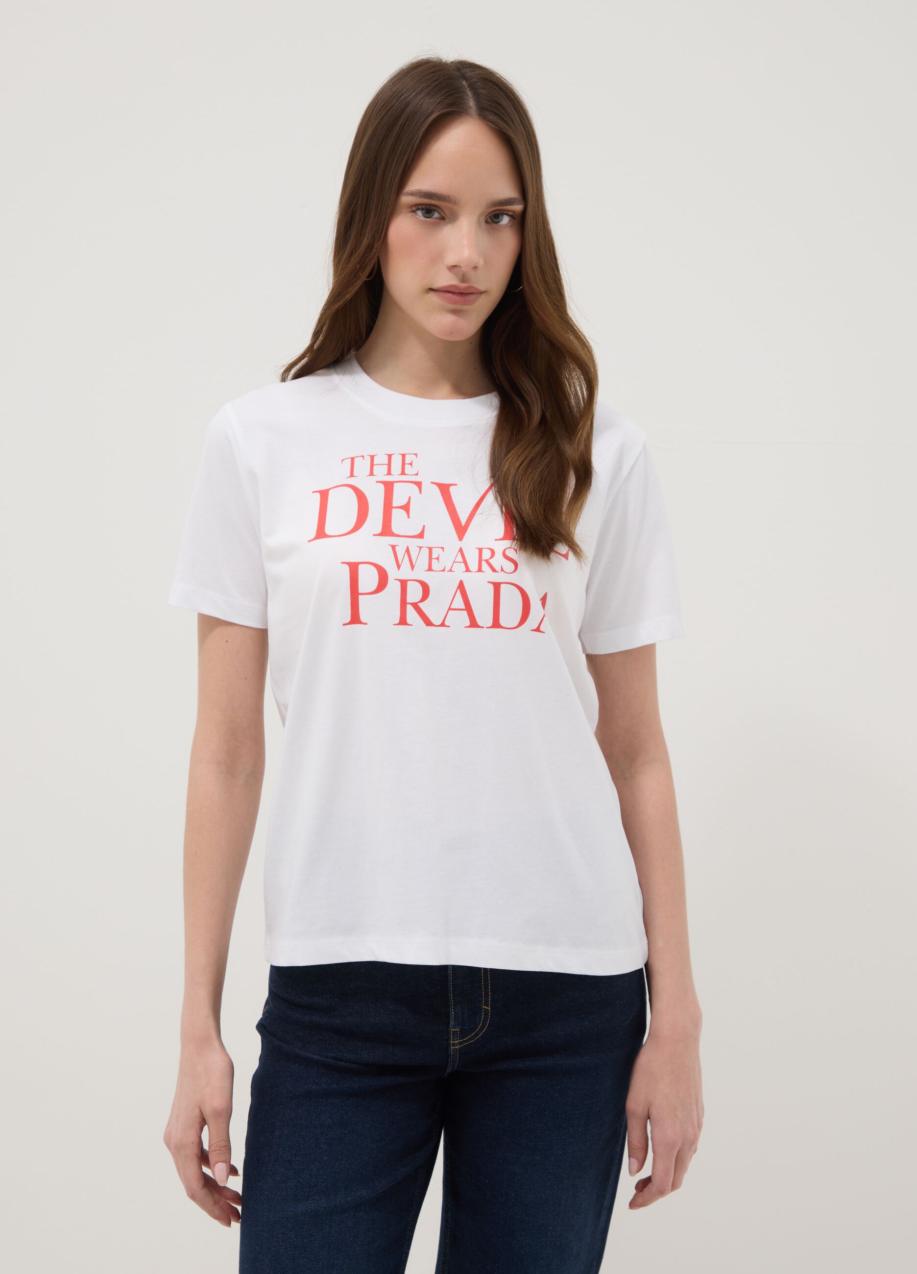 White Pure Cotton Regular Fit T-shirt 'The Devil wears Prada'