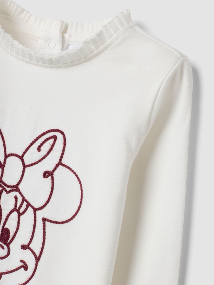 Maglietta bianca in cotone organico elasticizzato con ricamo Minnie_3