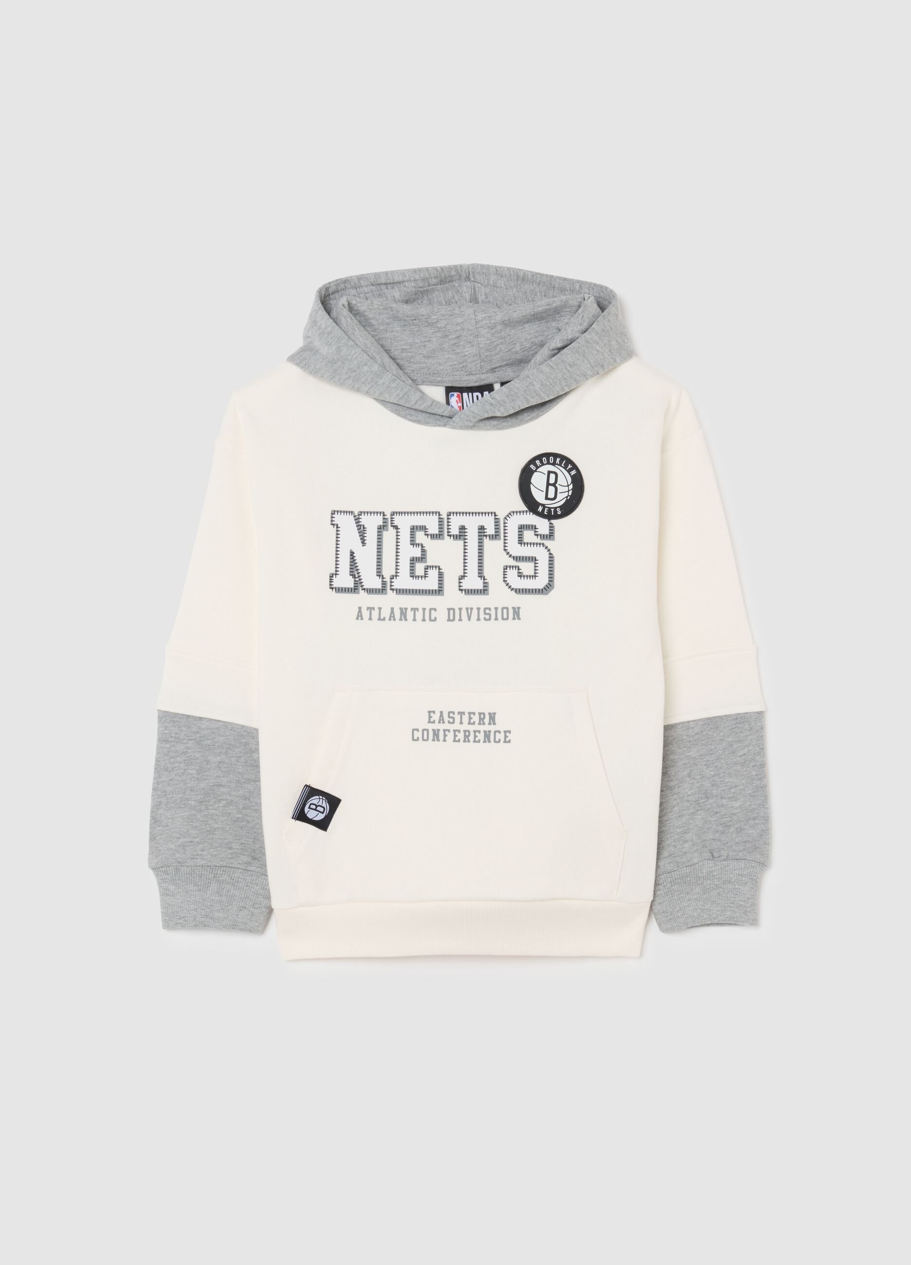 Children's oversized white and grey cotton blend sweatshirt with Nets logo