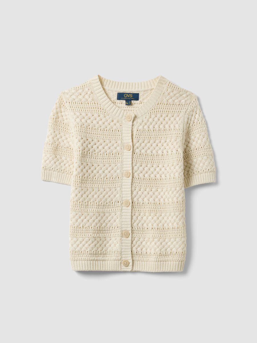 White cotton-blend regular-fit knitted cardigan_4