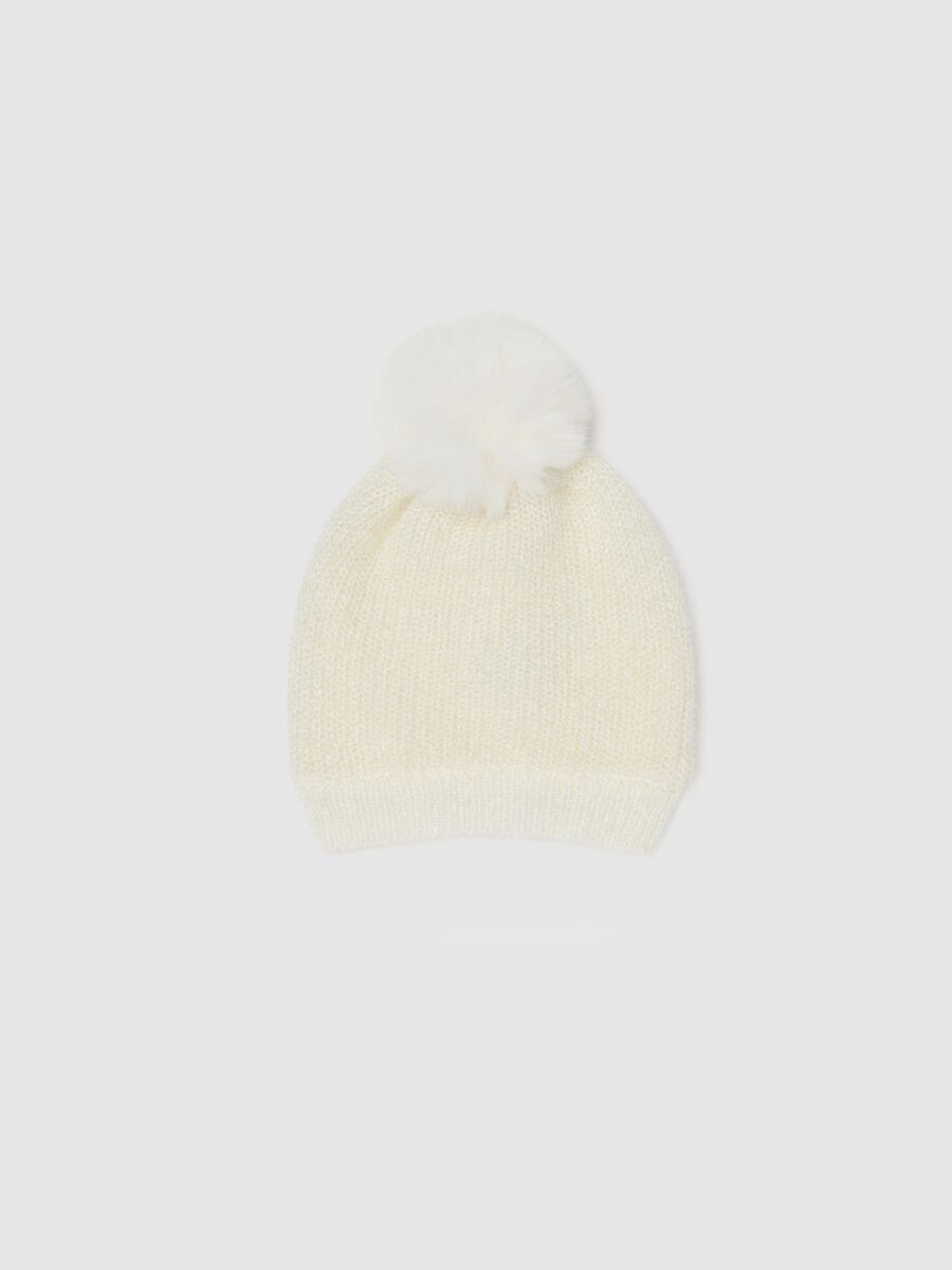 White Pom Pom Hat for Baby Girl_0