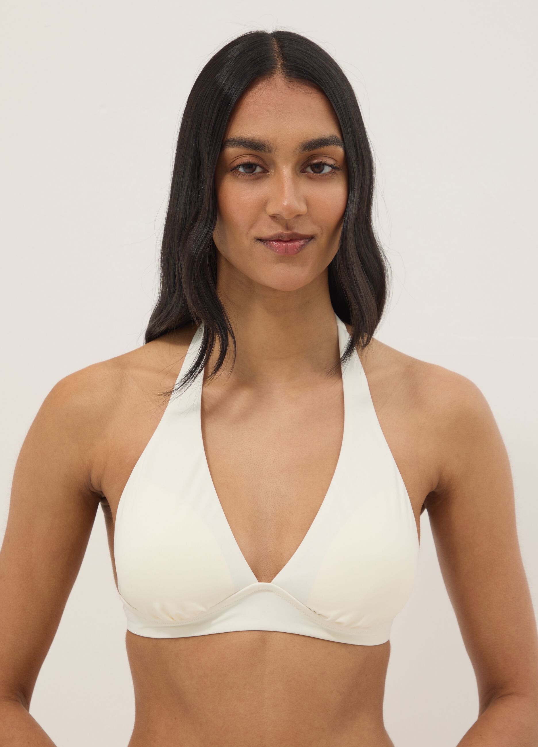 White stretch triangle bikini top