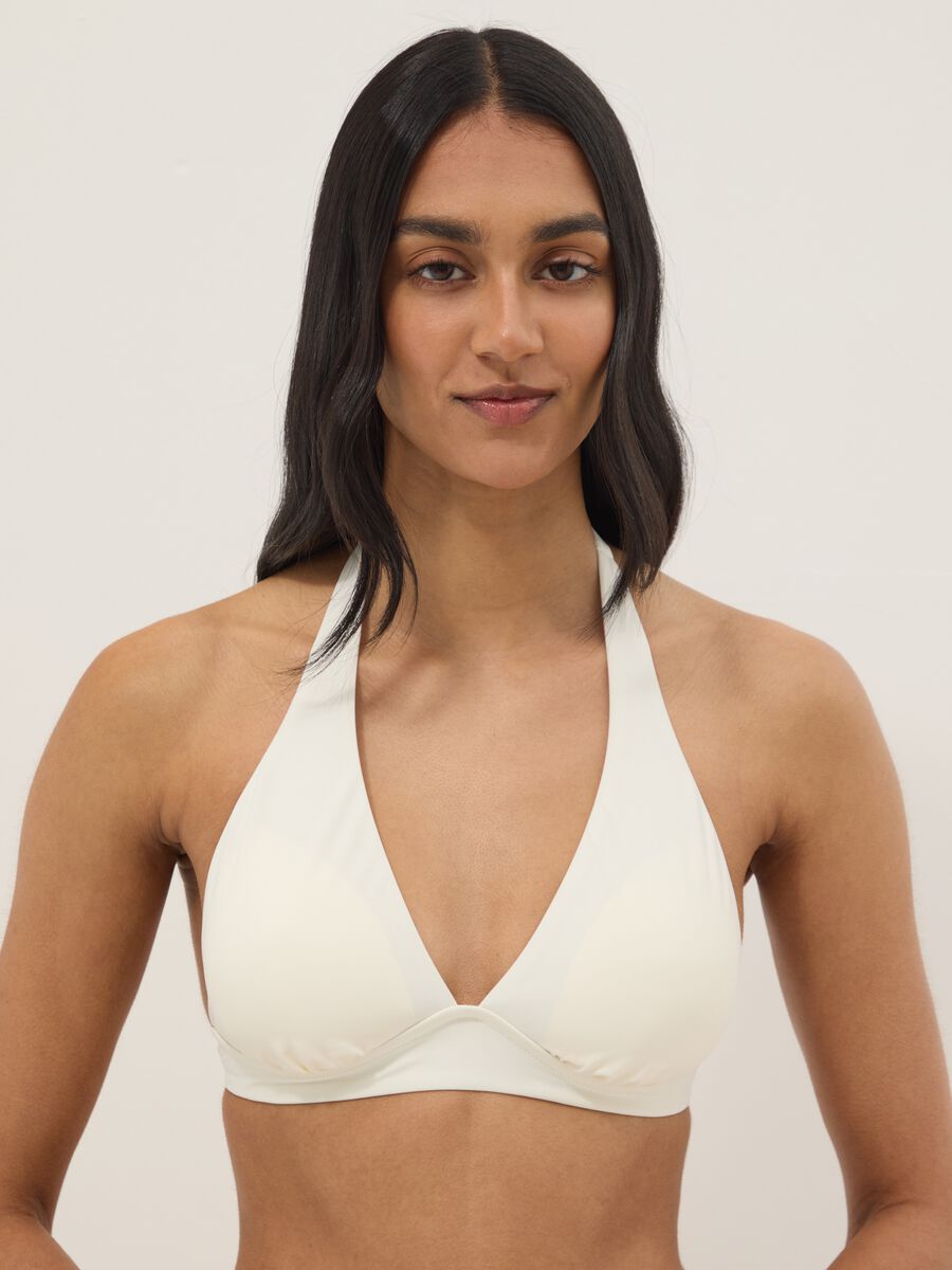 White stretch triangle bikini top_0