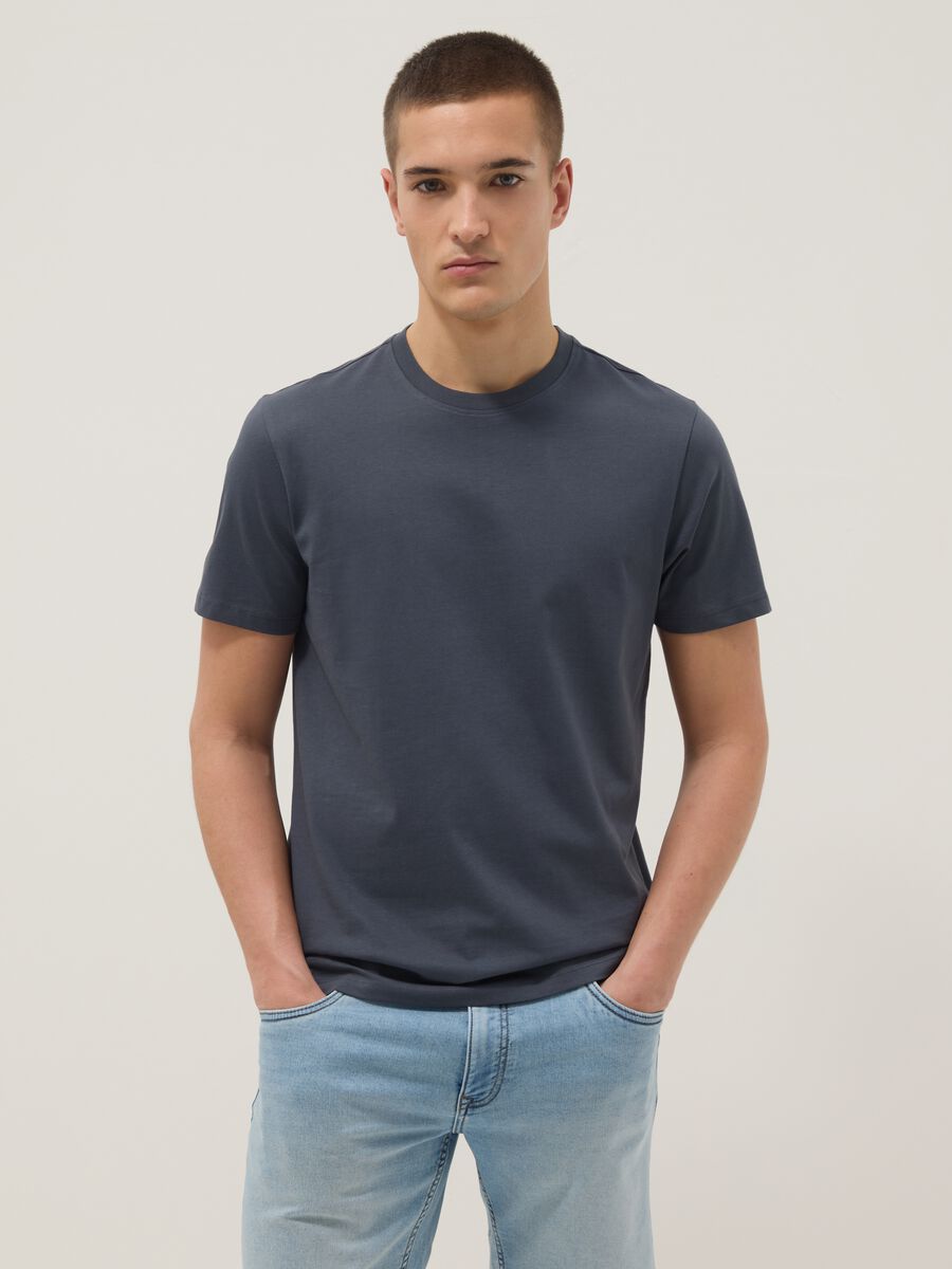 T-shirt a maniche corte in puro cotone blu regular fit_0