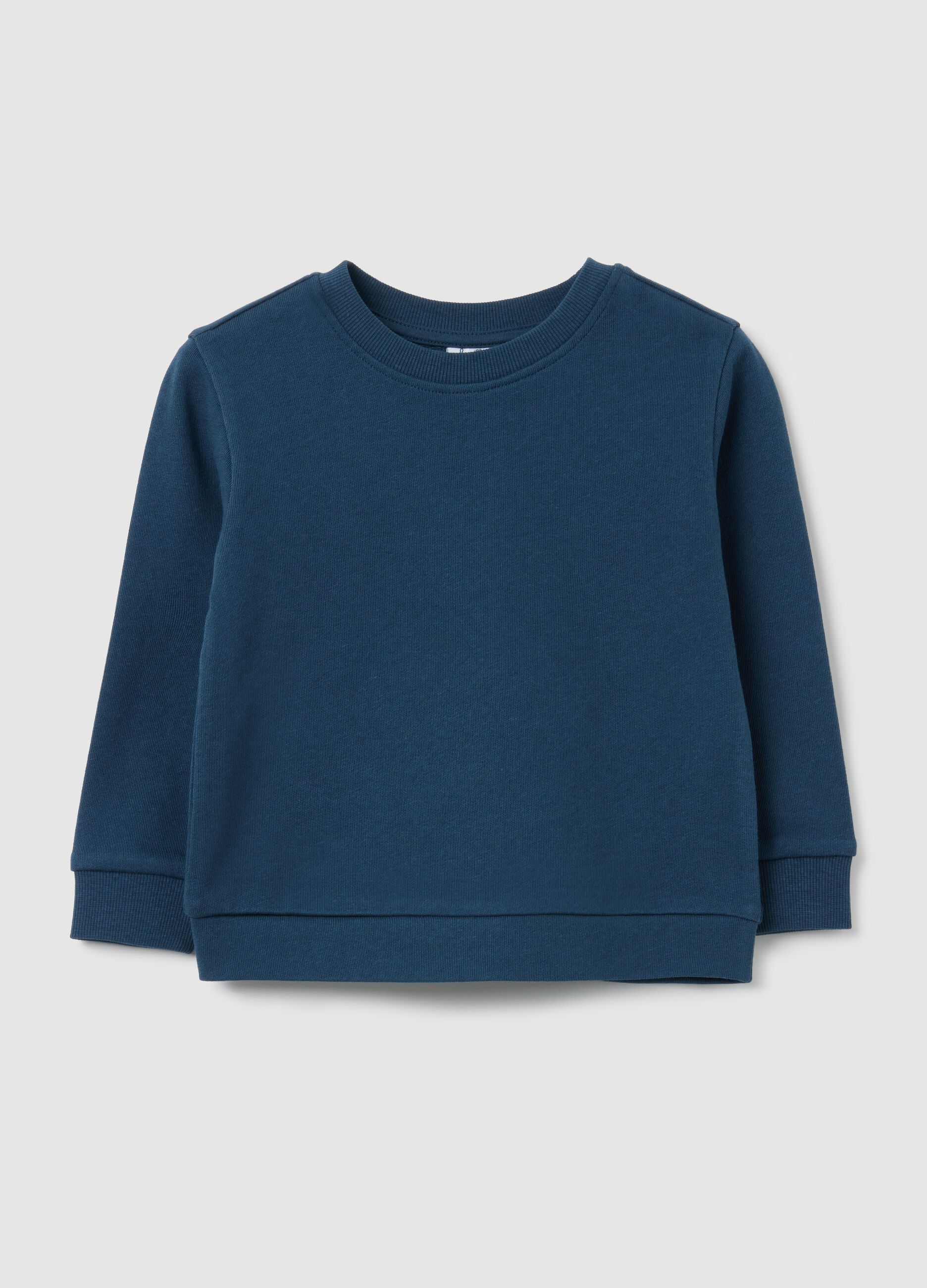 Blue cotton crew neck kids sweatshirt with regular fit