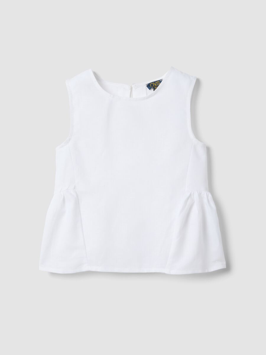 White linen-blend cotton top with ruffle hem for girls, regular fit_0