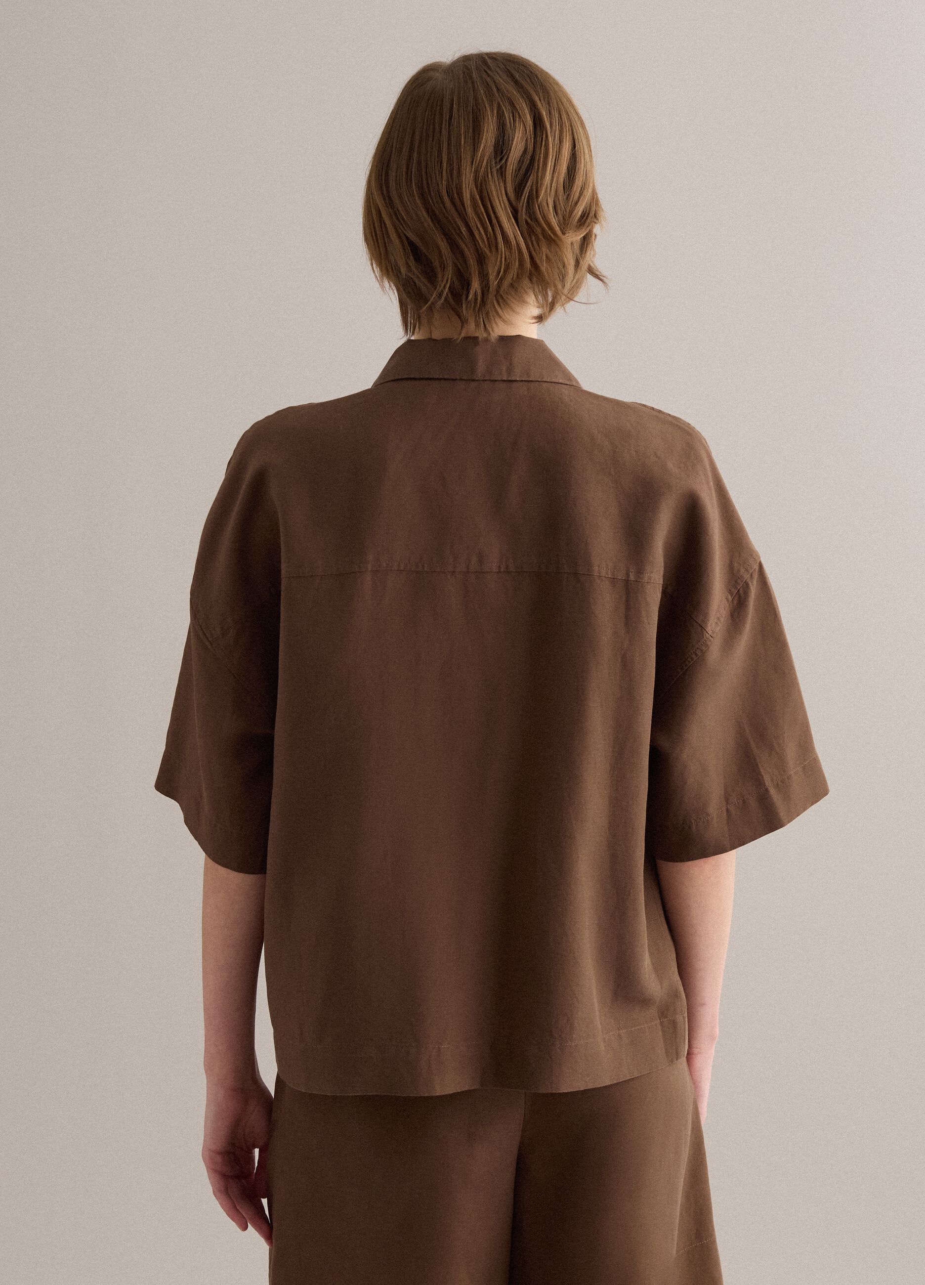 Brown Lyocell and Linen Blend Regular Fit Blazer